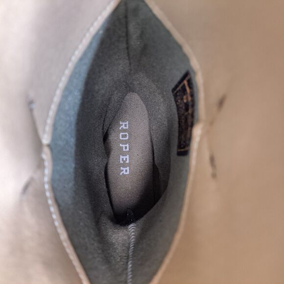 Roper Western Boots. Big Kids Brown Embroided Square Toe Cowboy Boots Size 5 - Picture 9 of 10